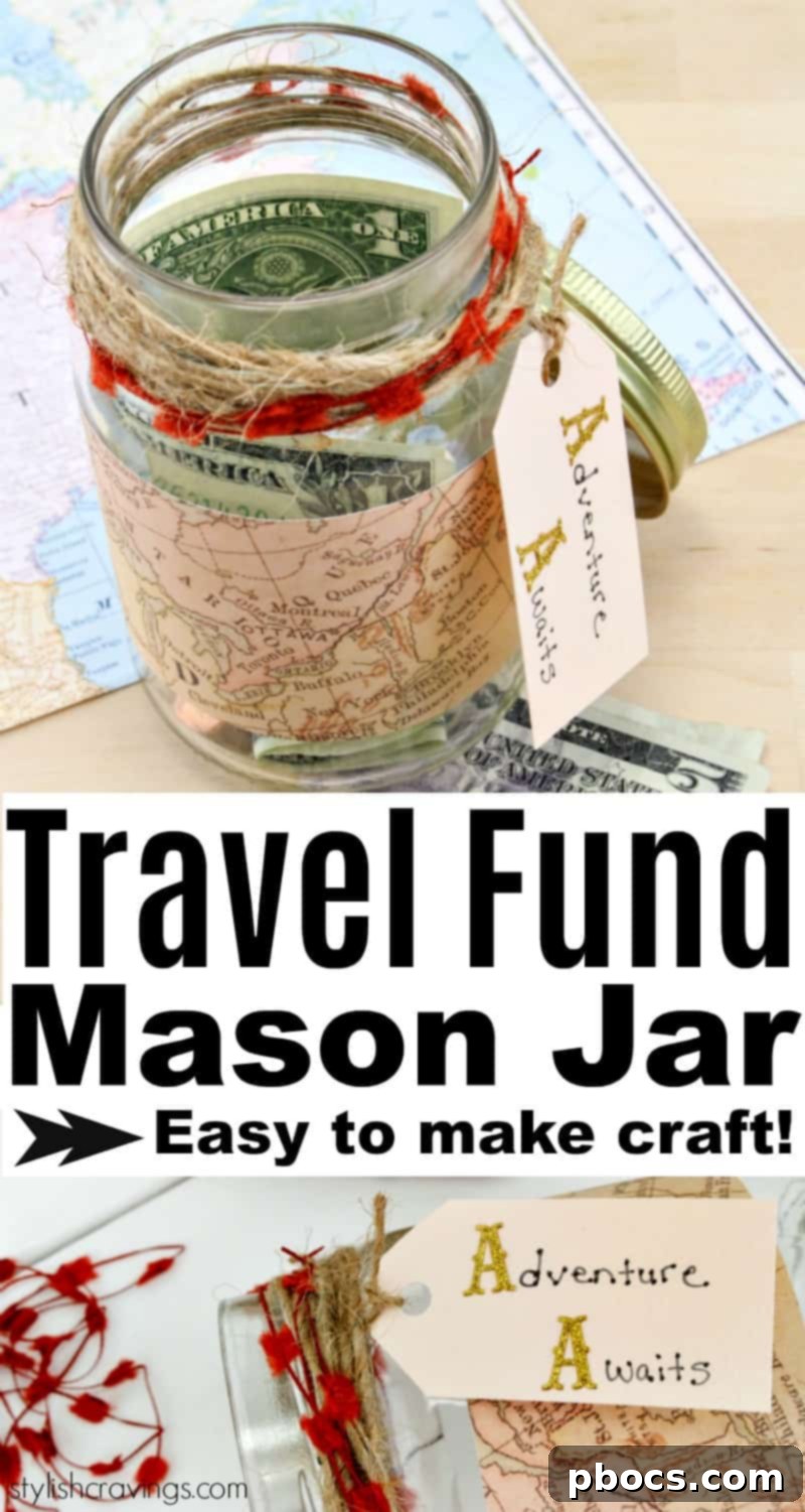 Pinterest pin for Travel Fund Mason Jar Craft