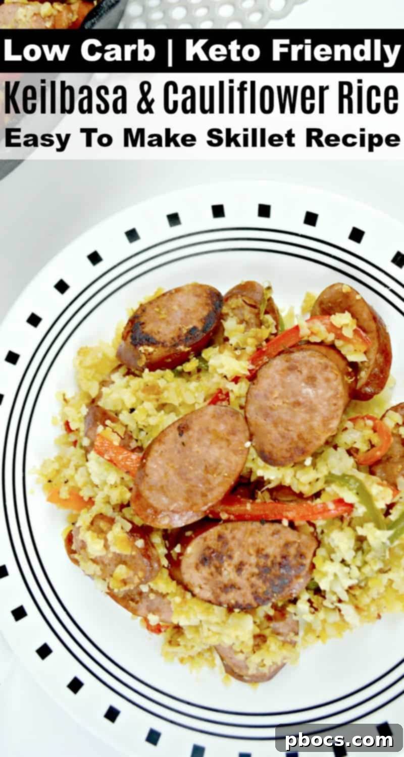 Pin for Later: Low Carb Sausage and Cauliflower Rice Skillet Recipe - Quick & Easy Keto Meal Idea