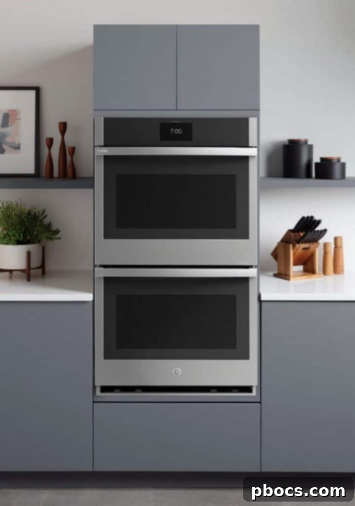 GE Profile Smart Double Wall Oven in a modern kitchen.