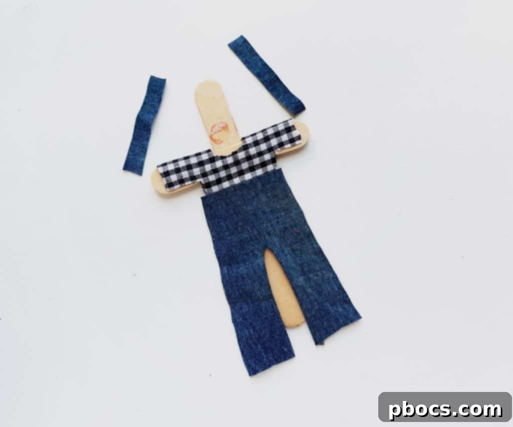 Scarecrow Craft Step 11: Attaching the trousers