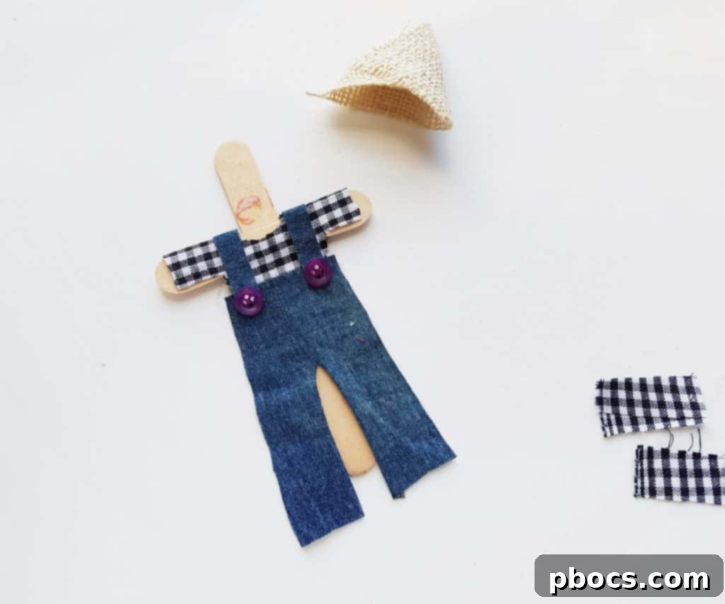 Scarecrow Craft Step 12: Adding suspenders and buttons
