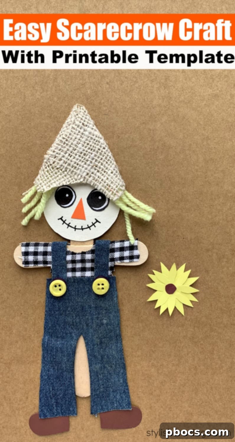 Easy Scarecrow Craft With Printable Template for Fall Halloween Thanksgiving