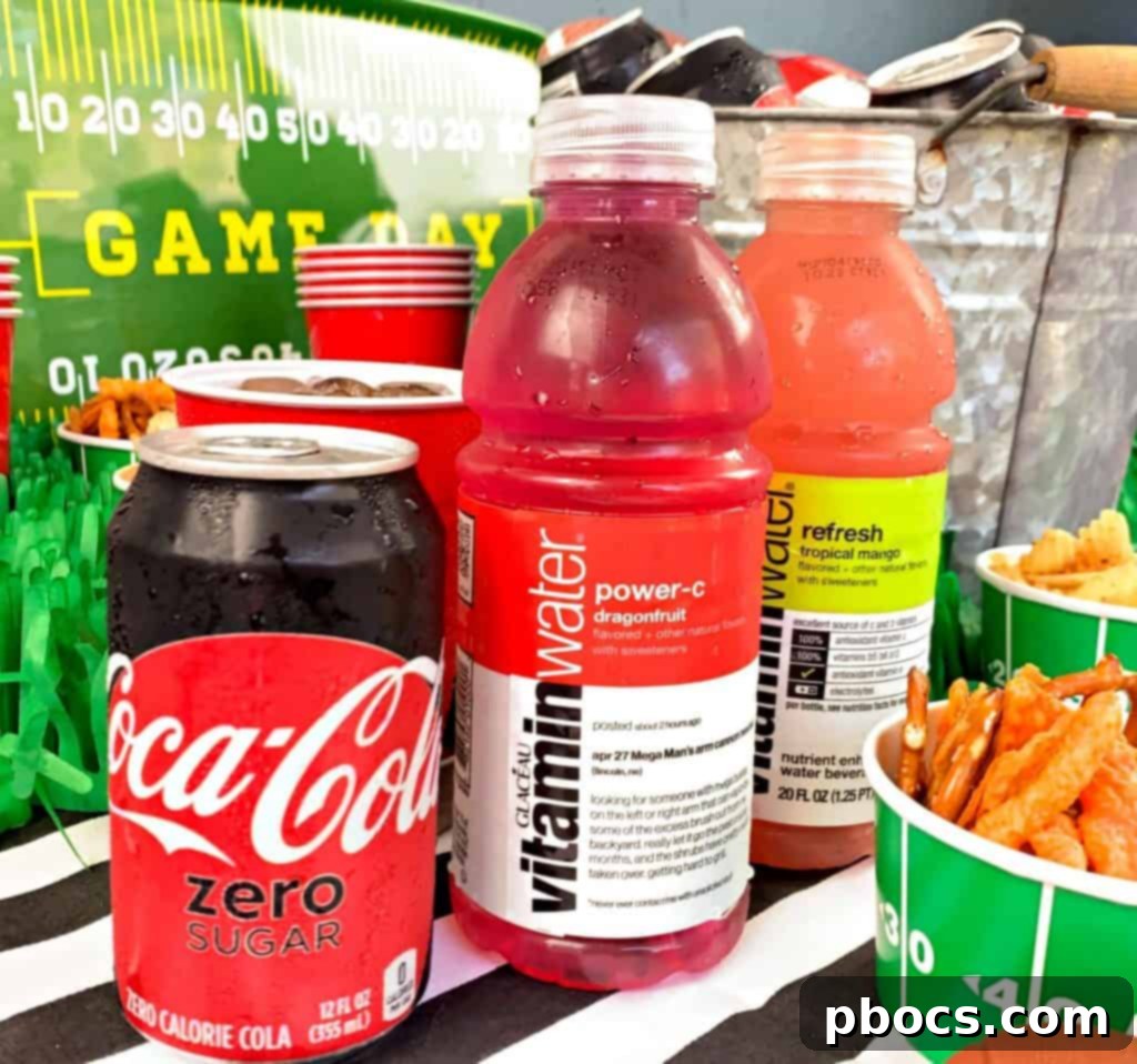 Faux grass used as a football field centerpiece with snacks