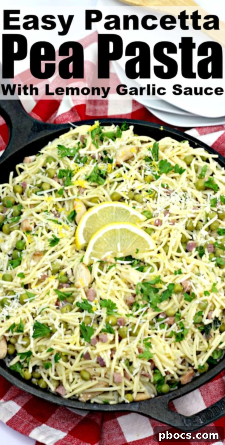 Quick Pancetta and Sweet Pea Pasta 12 Easy Pancetta Pea Pasta: A visually appealing pin for Pinterest, showcasing the delicious meal.