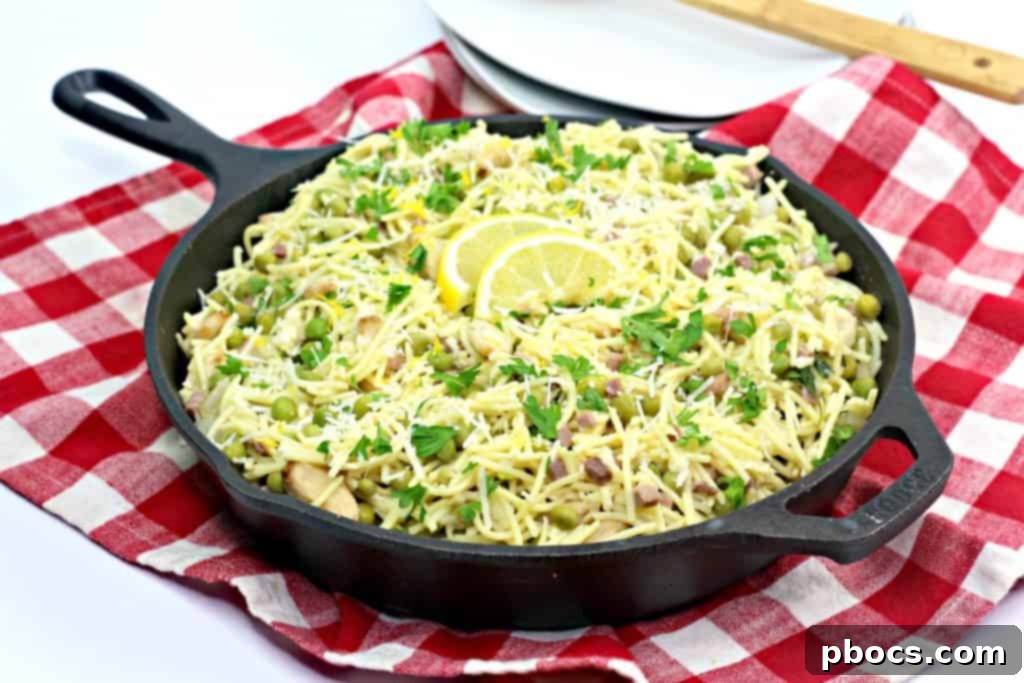 Quick Pancetta and Sweet Pea Pasta 6 Ingredients for Easy Pancetta Pea Pasta laid out on a table