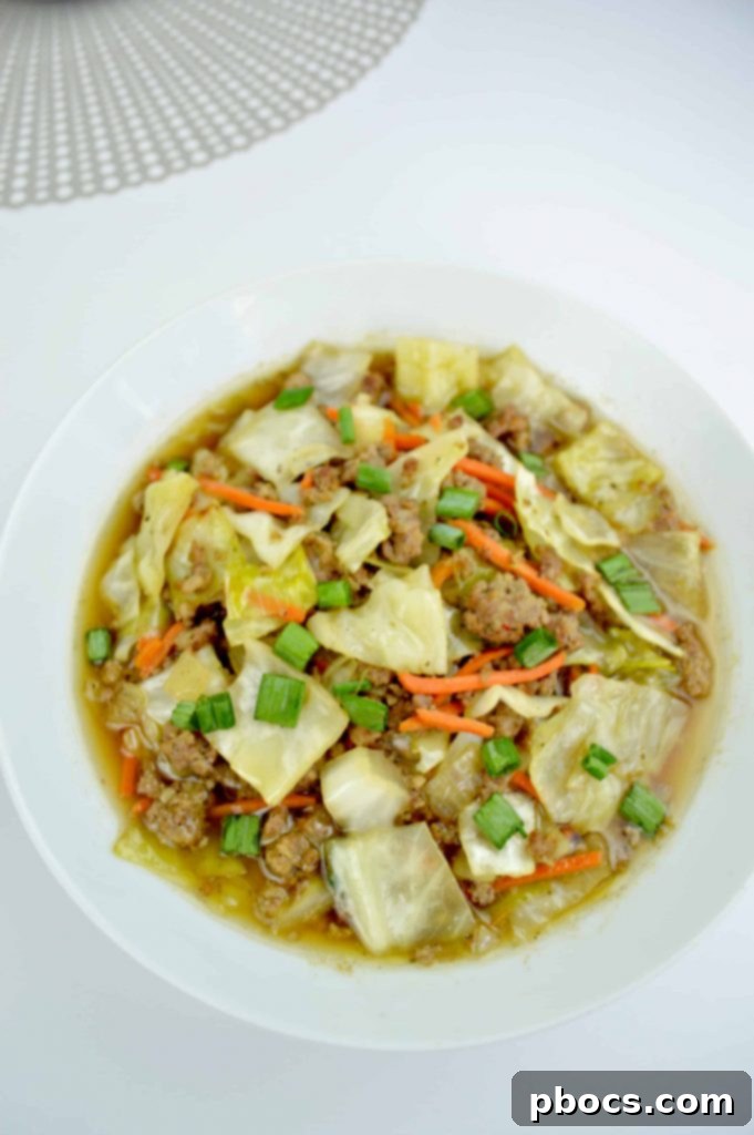 Delicious Keto Egg Roll Soup in a bowl