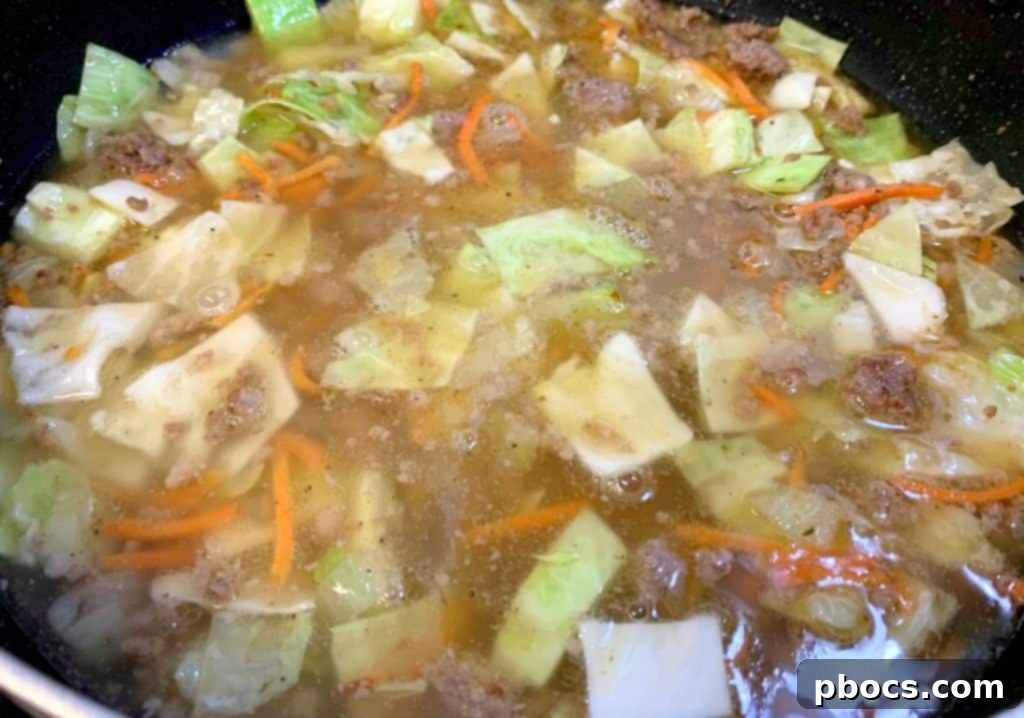 Mixing soup ingredients together