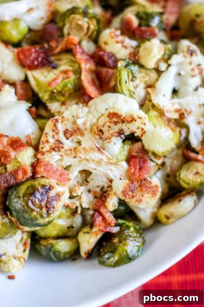 Savory Roasted Cauliflower Brussels and Bacon 2 Roasted Cauliflower & Brussel Sprouts With Bacon
