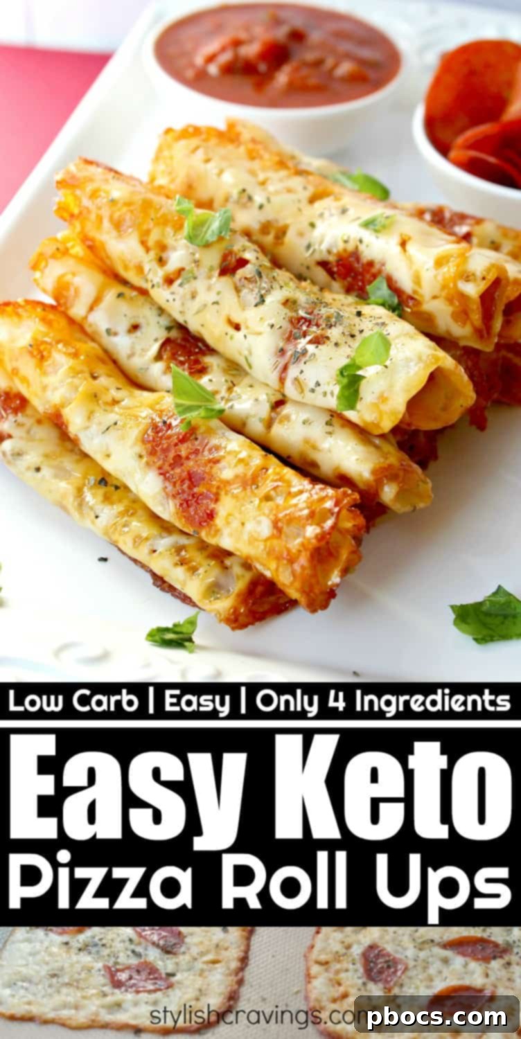 Keto Pizza Pinwheels 10 Keto Pizza Roll Ups pin graphic for Pinterest