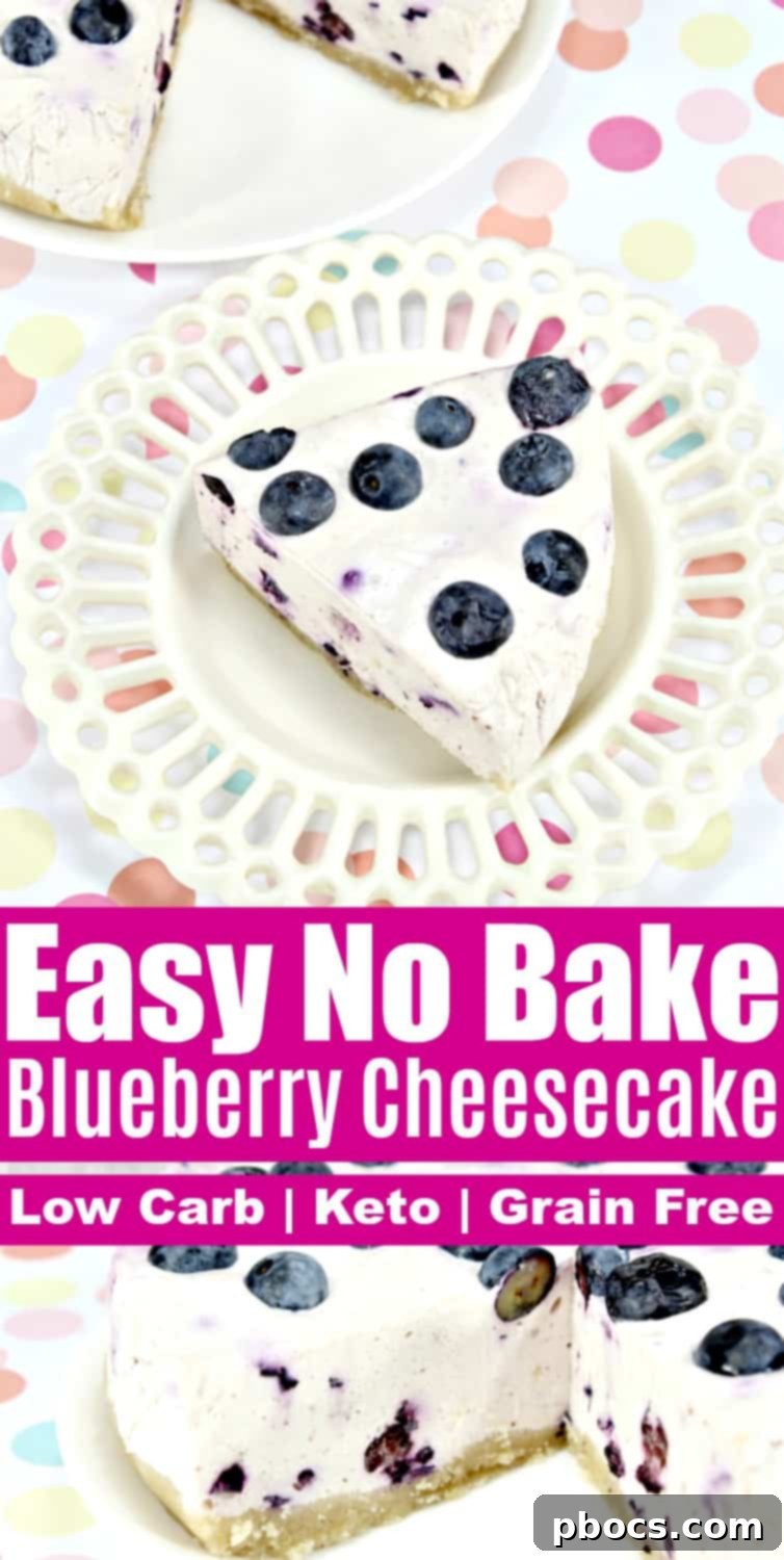 No Bake Keto Blueberry Cheesecake recipe pin for Pinterest.