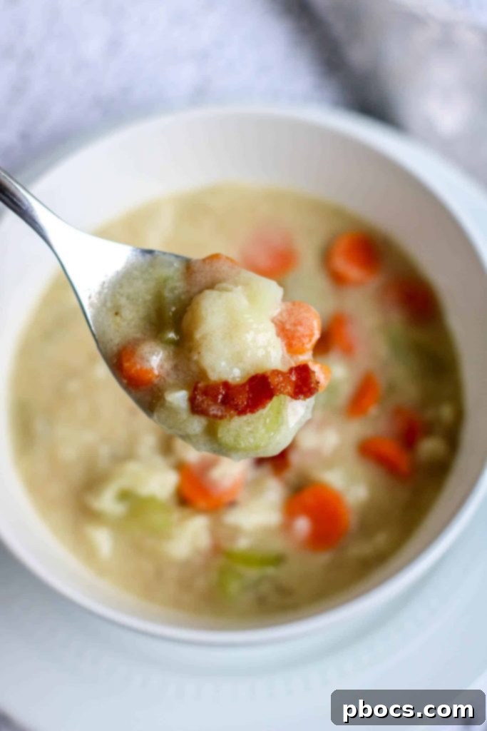 Creamy Keto Bacon Cauliflower Chowder 3 Low Carb Bacon Cauliflower Chowder ready to serve