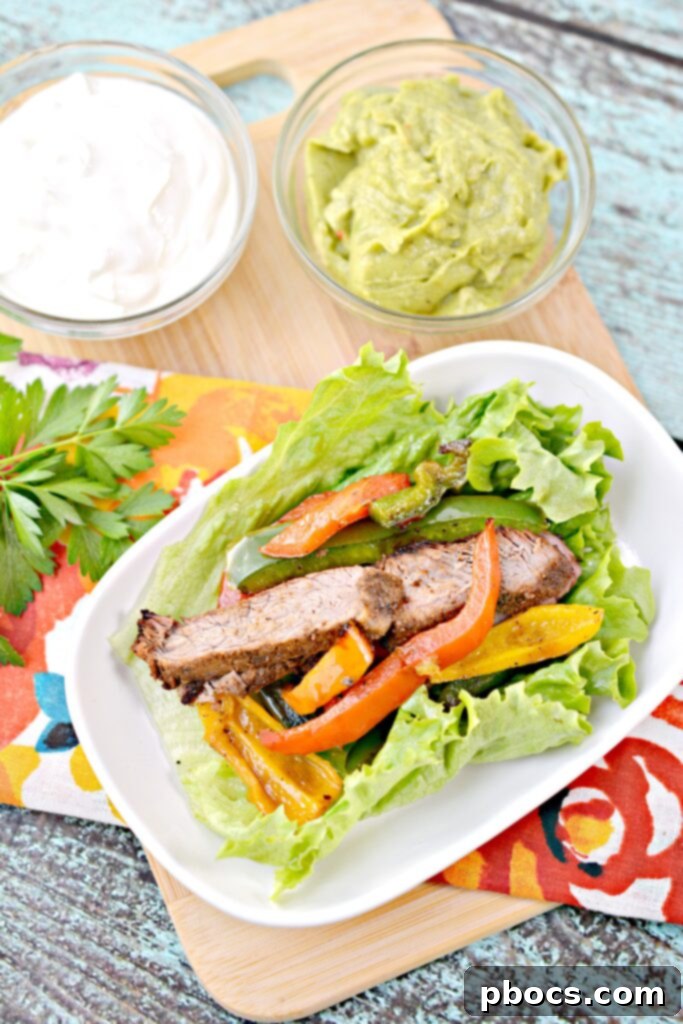 Sizzling Keto Steak Fajita Lettuce Wraps 2 Delicious Keto Steak Fajitas Lettuce Wraps cooked to perfection.