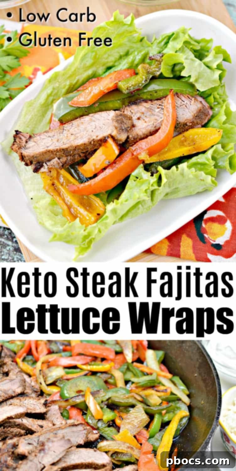 Sizzling Keto Steak Fajita Lettuce Wraps 11 Keto Steak Fajitas Lettuce Wraps pin image for Pinterest.