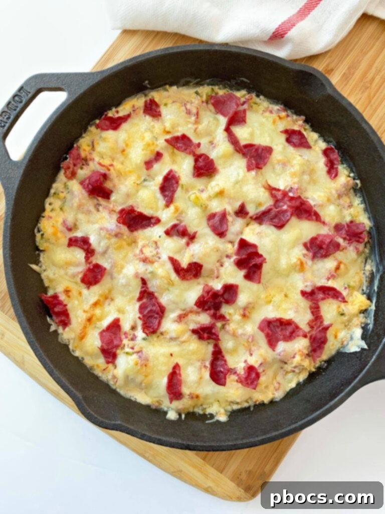 Keto Reuben Dip baking in the oven