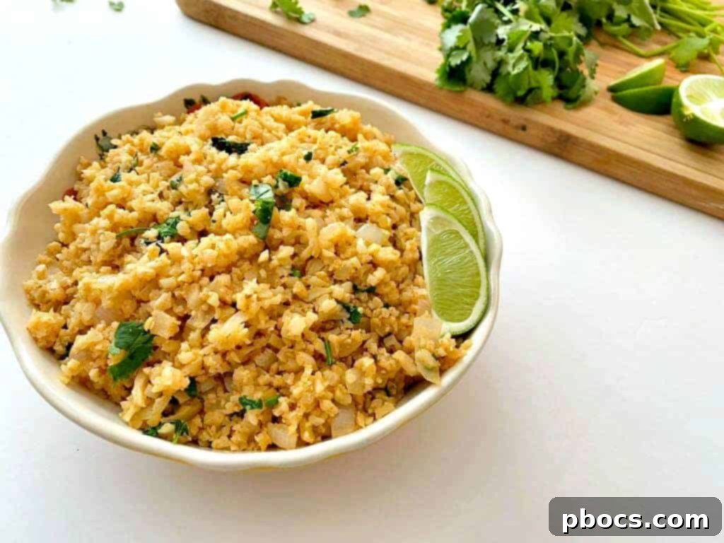 Mexican Cauliflower Rice in a pan - perfect for dinner