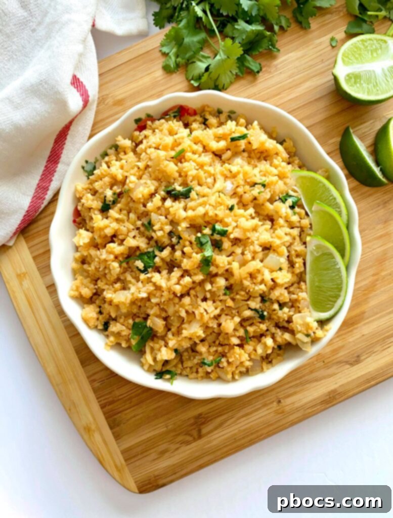 Close-up of Keto Mexican Cauliflower Rice ingredients