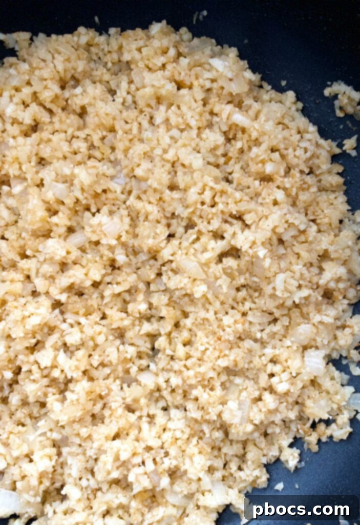 Seasoning cauliflower rice with spices