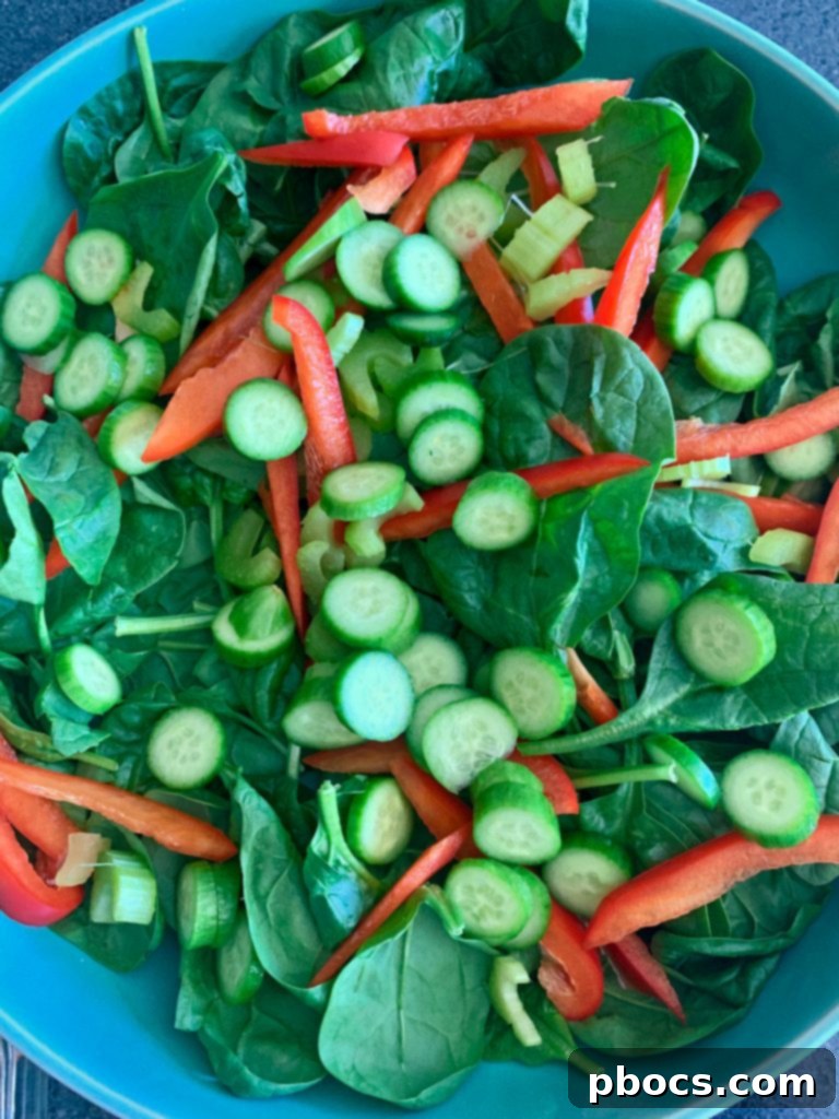 Fresh, chopped vegetables for the low carb buffalo chicken salad.