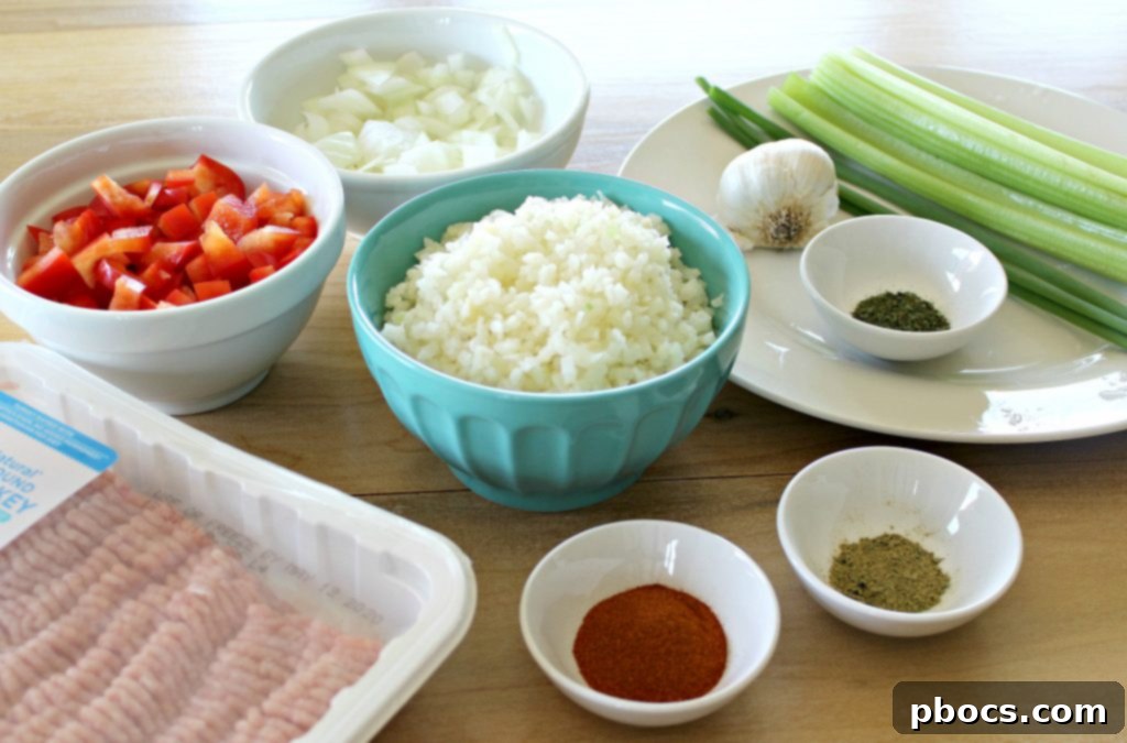 Fresh diced vegetables for Keto Dirty Cauliflower Rice: celery, red bell pepper, and onion
