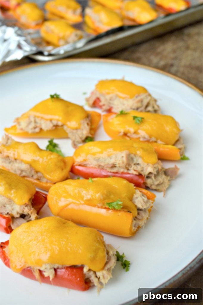 Cheesy Keto Tuna Poppers 5 Keto Tuna Melt Poppers with optional toppings, ready to serve.