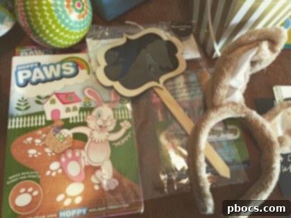 Josephs First Easter Surprise 2 A beautifully curated, personalized Easter basket with a custom chalkboard stake and various themed items