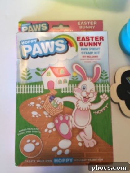 Josephs First Easter Surprise 6 A child's hand using Hoppy Paw prints to create a chalk trail for an Easter egg hunt, emphasizing interaction and fun