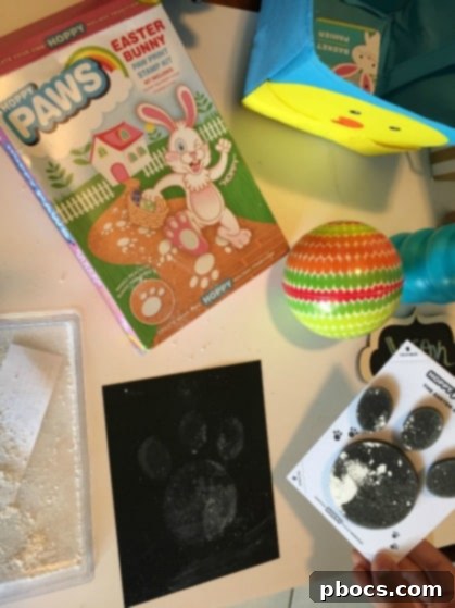 Josephs First Easter Surprise 8 A sequence of Hoppy Paw prints leading up to a hidden Easter egg, creating anticipation and excitement for the discovery
