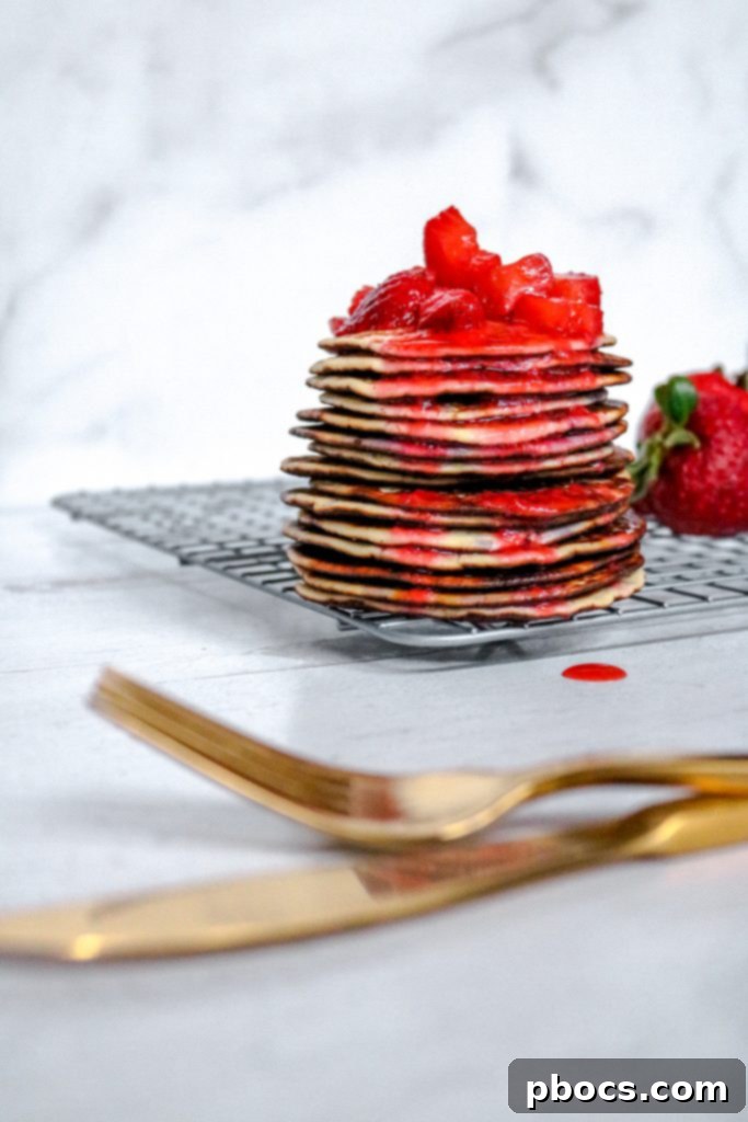 Close-up of fluffy Keto Strawberry Pancakes