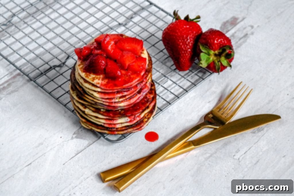 Keto Breakfast Spread with Strawberry Pancakes, eggs, and bacon