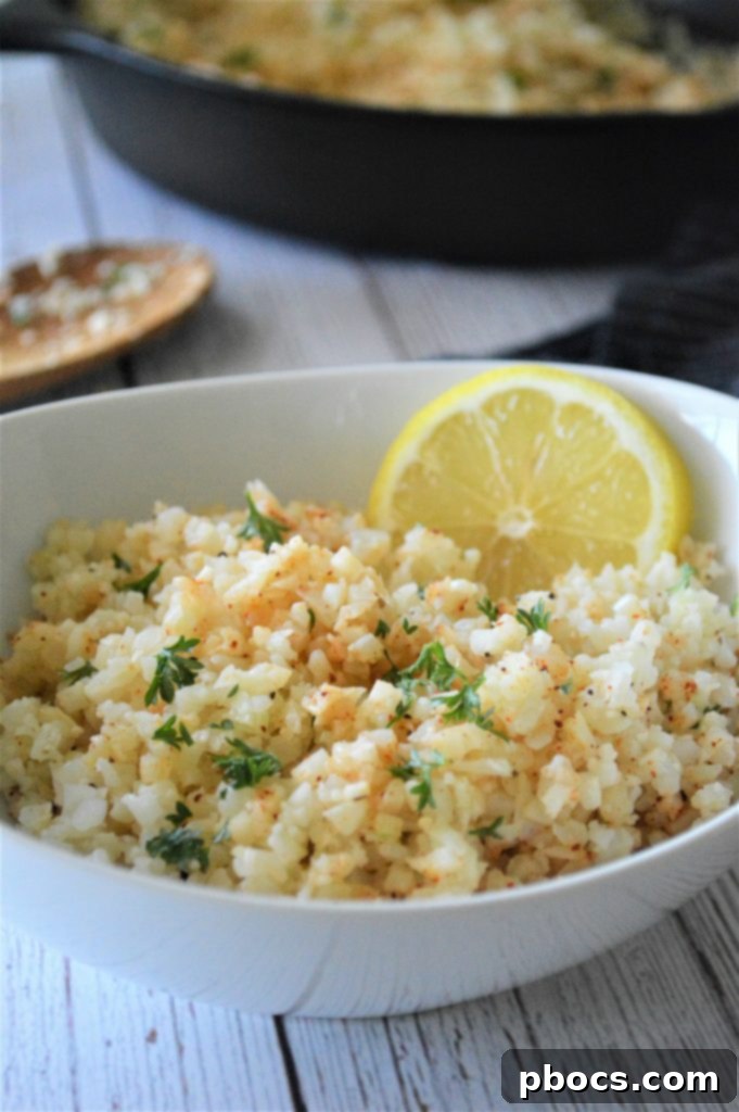 Flavorful Garlic Butter Cauliflower Rice 2 Garlic Butter Cauliflower Rice - A delicious and quick keto side dish.