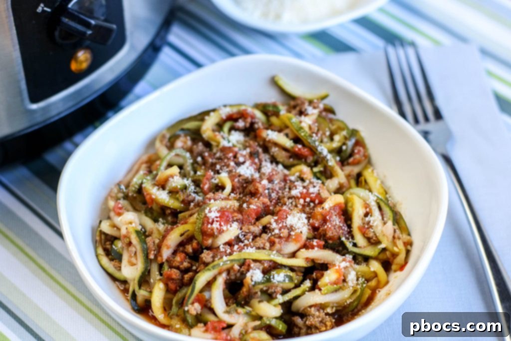 Low Carb Spaghetti Zoodles Cooking in Slow Cooker