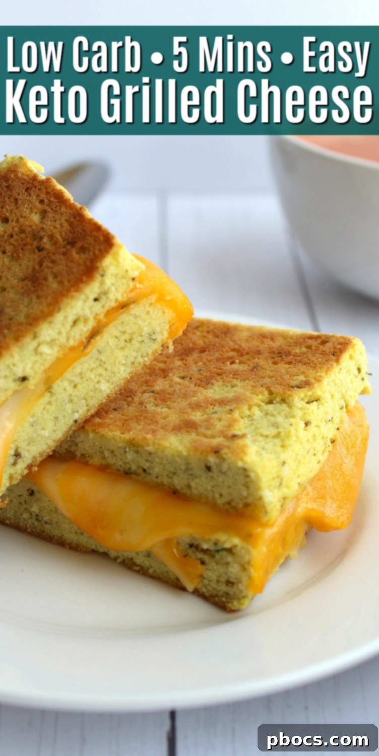 Easy Keto Grilled Cheese Recipe - Pin for Later - Crispy, Gooey, Low Carb