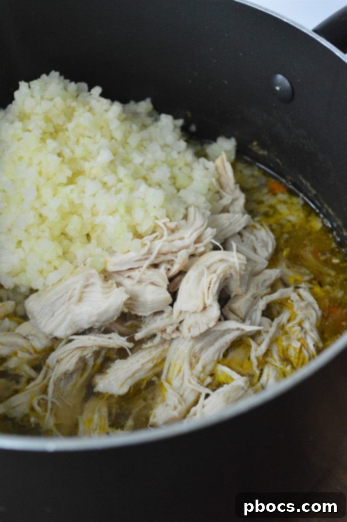 shredded chicken soup Shredding Cooked Chicken for Keto Soup