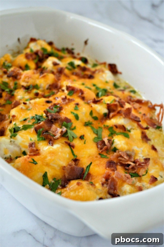 Creamy Keto Chicken Bacon Ranch Casserole baked to perfection