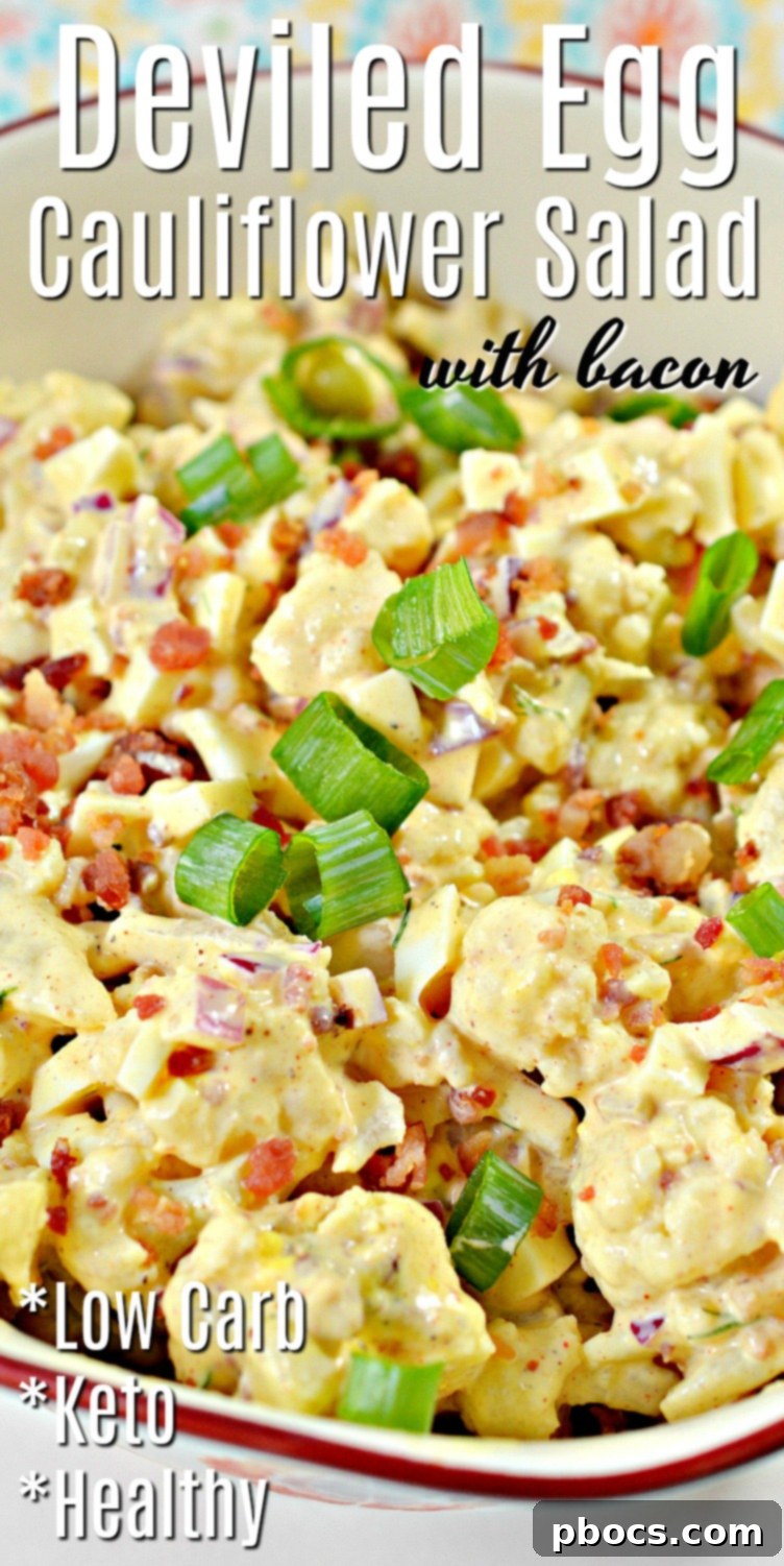 Deviled Egg Cauliflower Salad pin image for Pinterest
