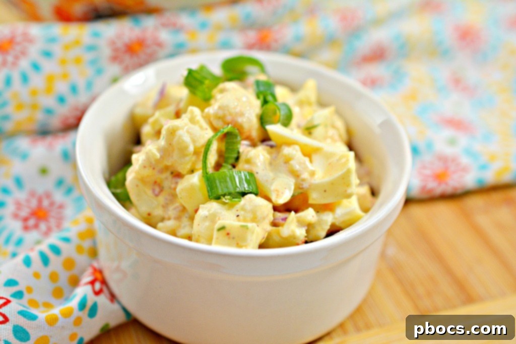 Deviled Egg Cauliflower Salad Ready for a Party or Holiday Gathering