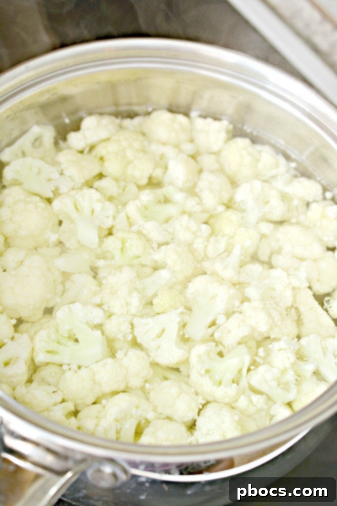 Blanching Cauliflower for Deviled Egg Cauliflower Salad
