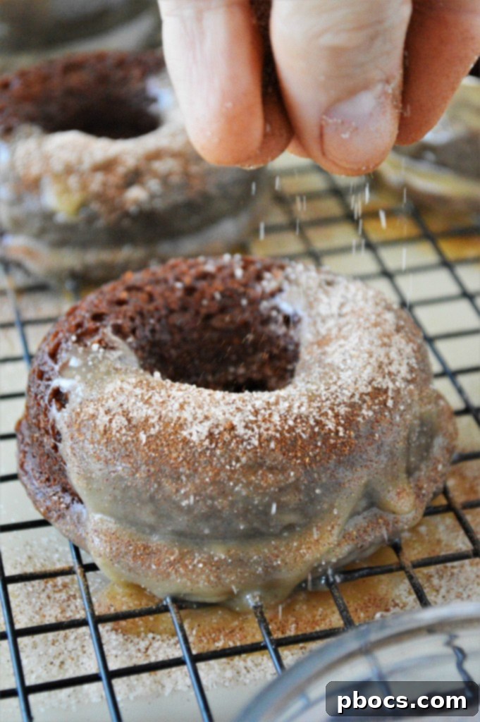 Finished Keto Gingerbread Donuts with Glaze and Cinnamon Sugar