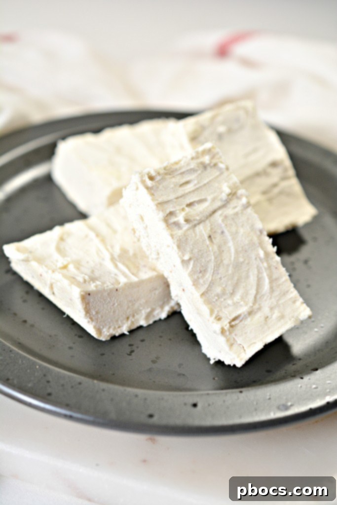 Holiday Keto Eggnog Fudge Recipe - Close Up View