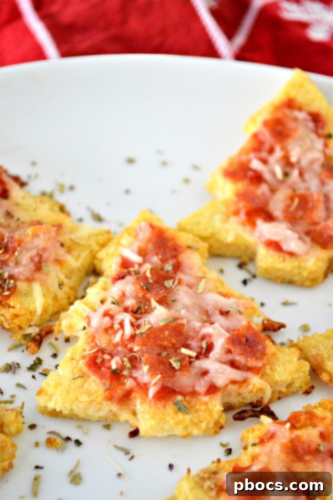 Mini Christmas Tree Pepperoni Keto Pizza close up