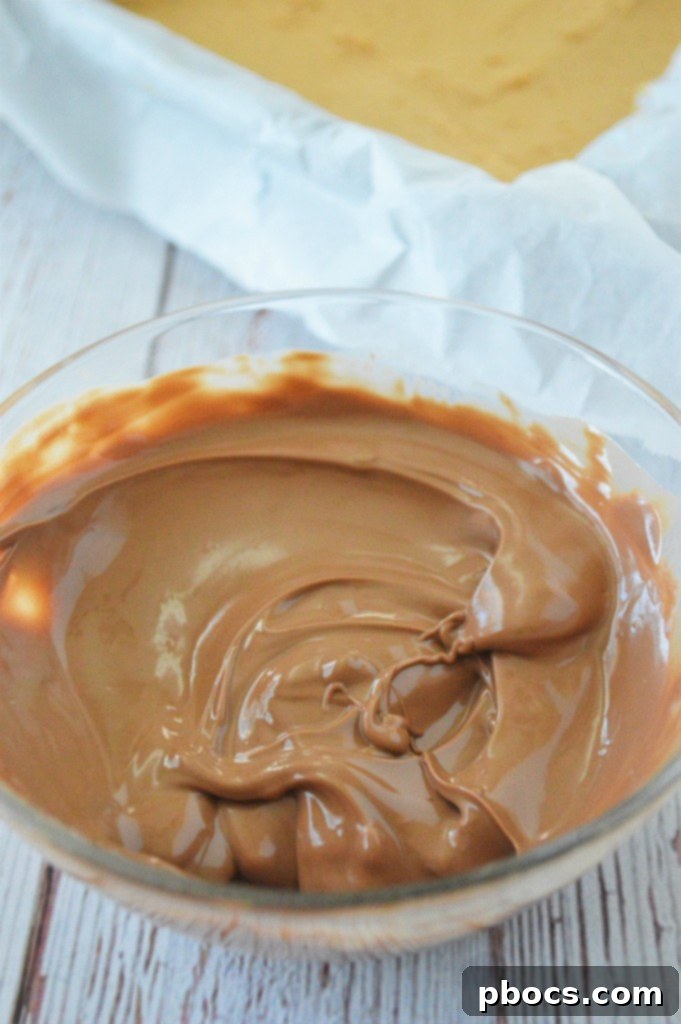 Effortless Keto Chocolate Peanut Butter Bars 11 Step 4: Melting sugar-free chocolate chips with coconut oil until smooth and glossy.