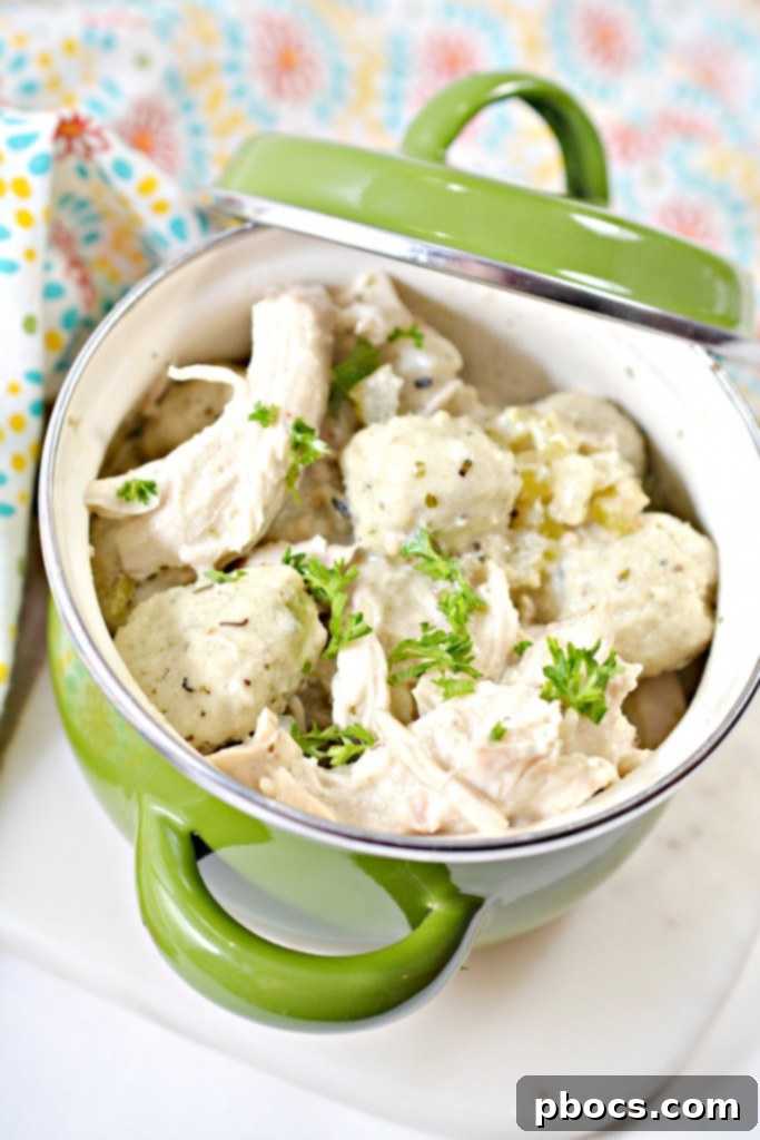 Keto Chicken & Dumplings Simmering with Lid