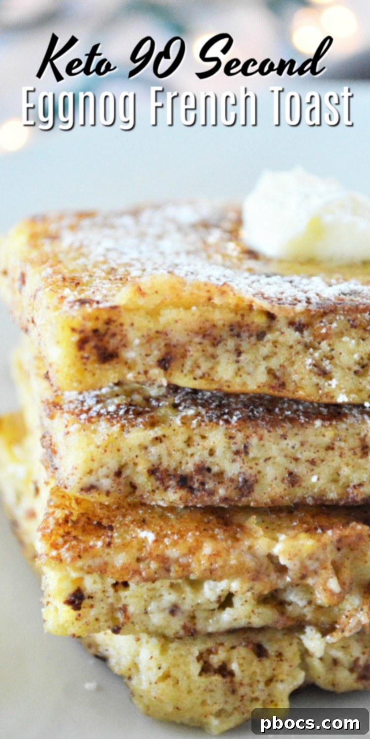 Pin graphic for Eggnog Keto French Toast