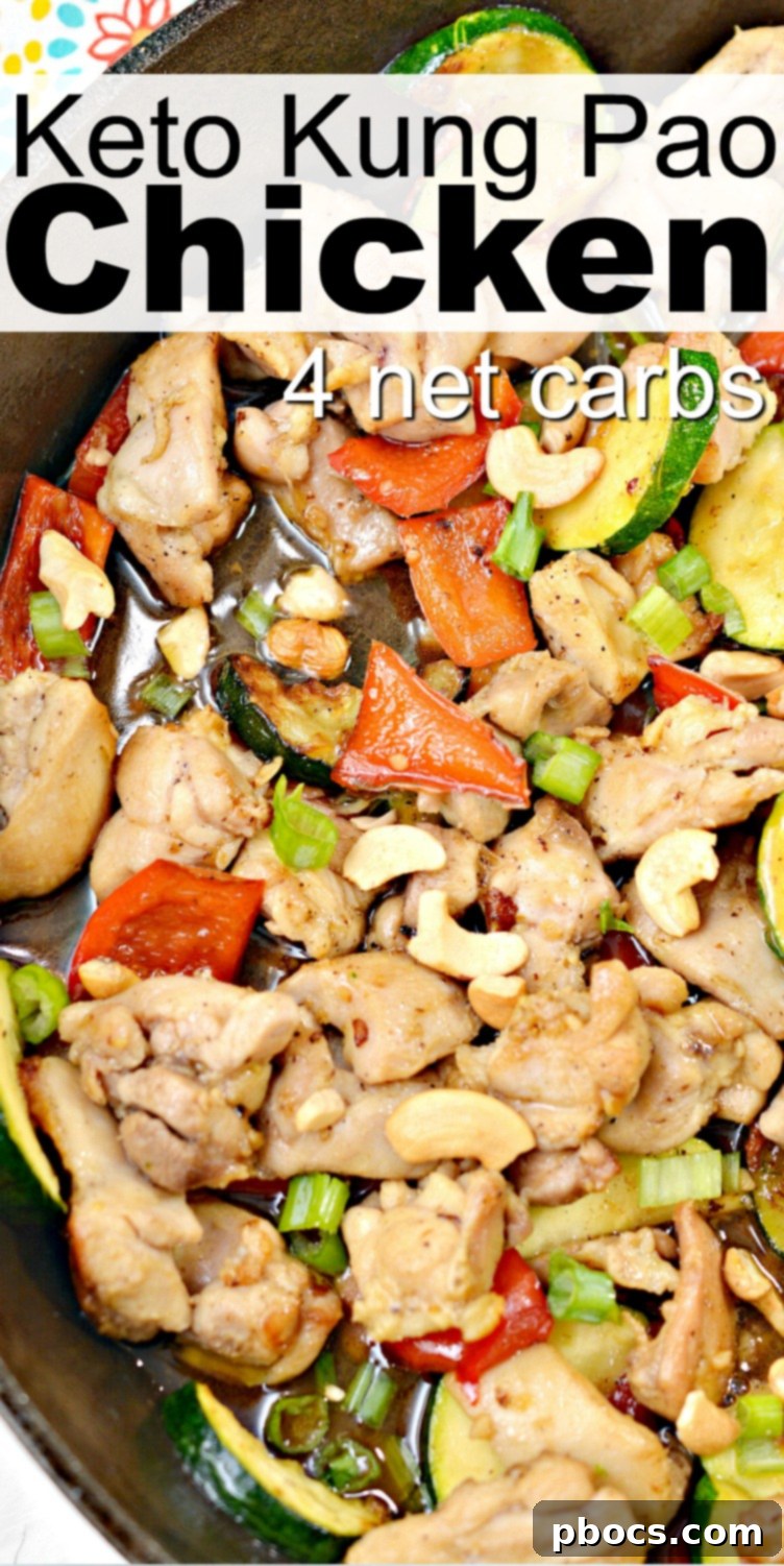 Pinterest pin graphic for Keto Kung Pao Chicken recipe