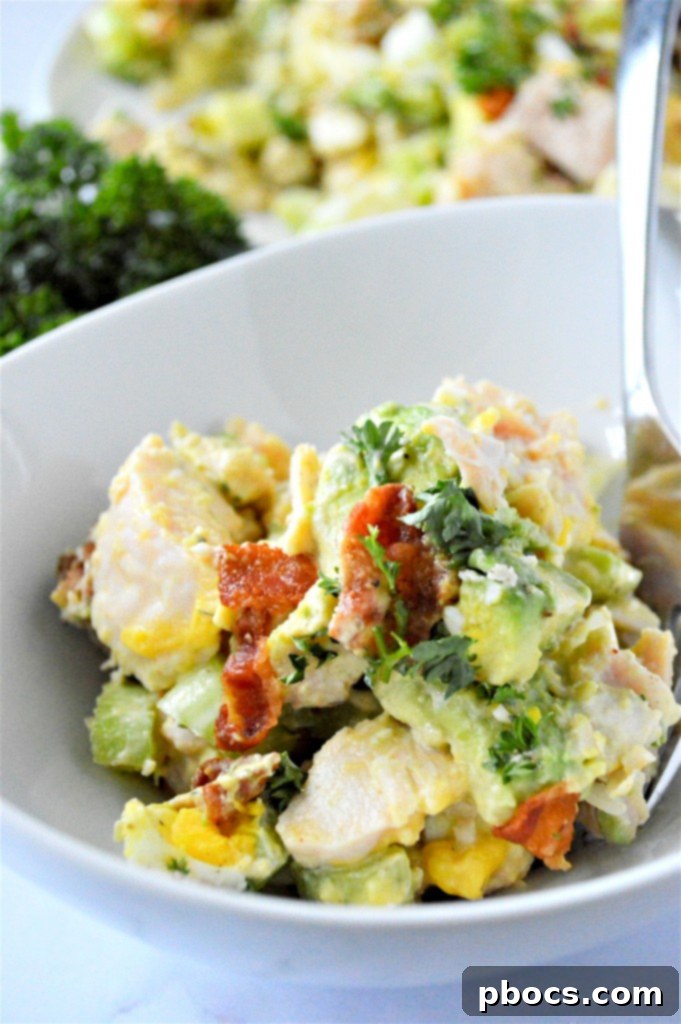Low Carb Chicken Egg Salad prepared with fresh ingredients, showing a rich, creamy texture