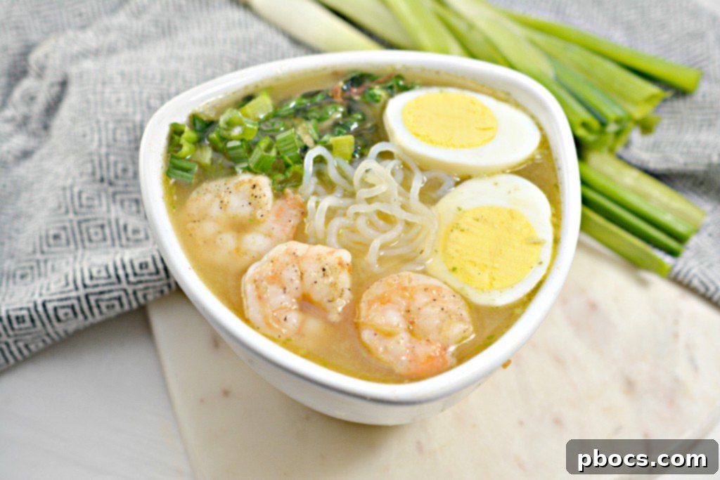Cooking shrimp for creamy keto miso ramen soup