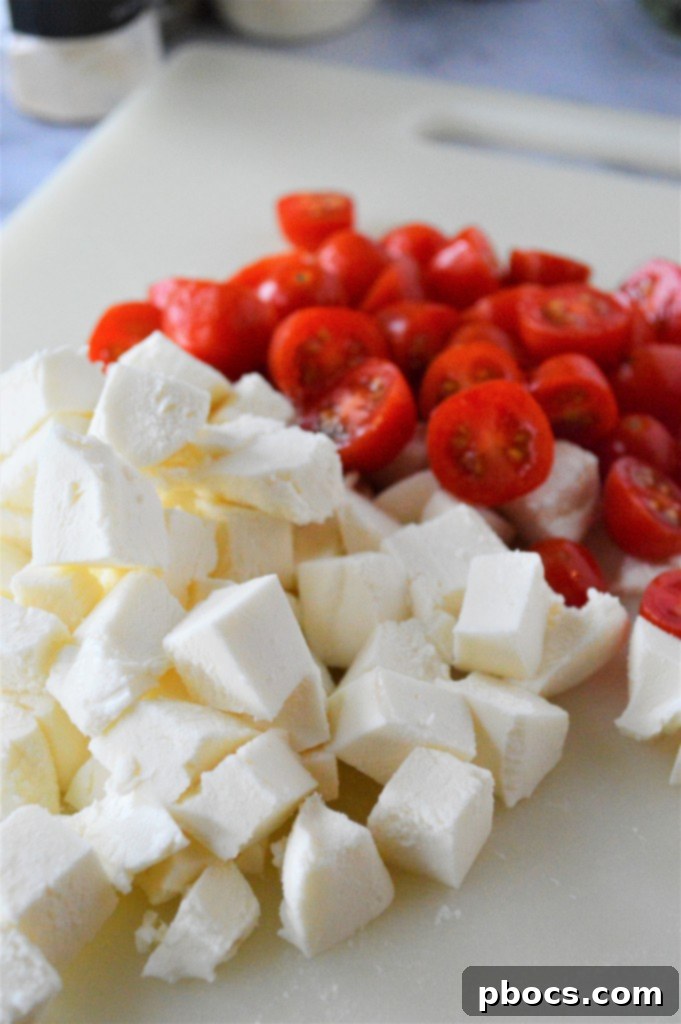 Keto Caprese Chicken Salad 8 Sliced tomatoes and mozzarella for Caprese Chicken Salad