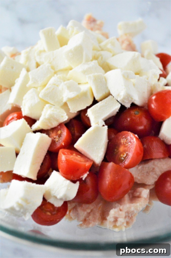 Keto Caprese Chicken Salad 10 Draining canned chicken breast