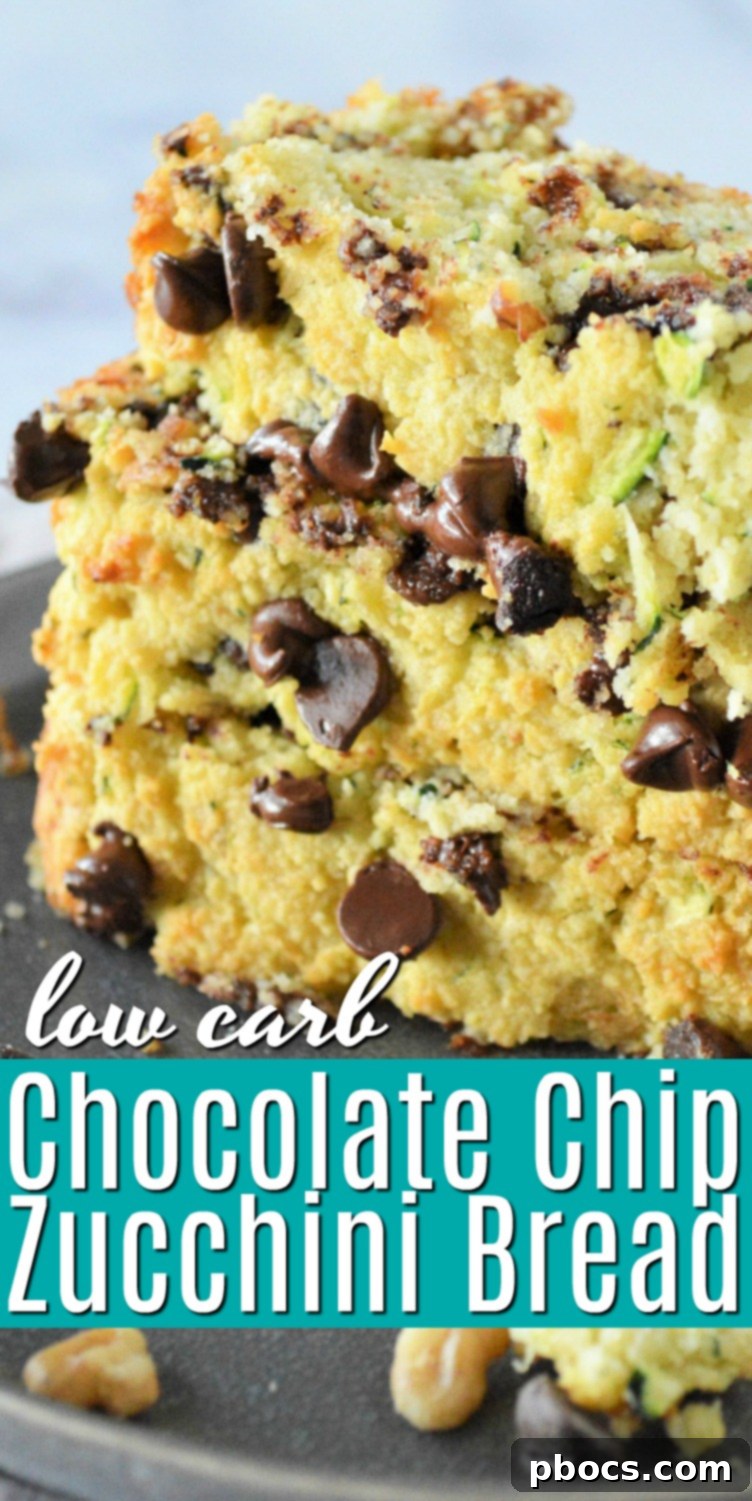 Pinterest Pin image for Low Carb Chocolate Chip Zucchini Bread
