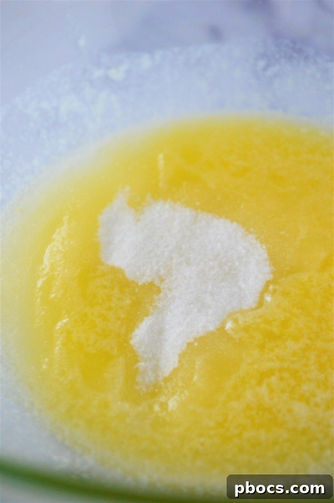 Melted butter and sugar substitute mixed in a bowl